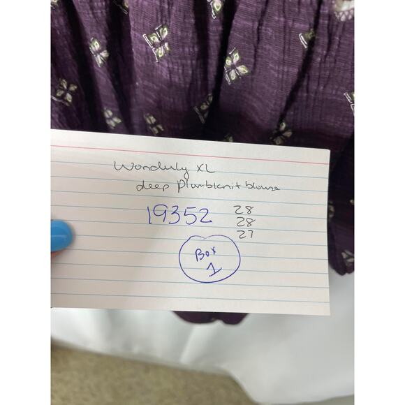 Wonderly knit blouse top shirt extra large XL eggplant deep purple cream boho - Picture 13 of 15